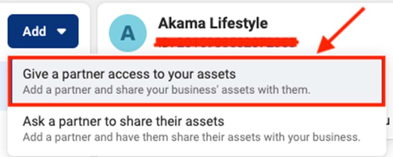 Select Give a partner access to your assets