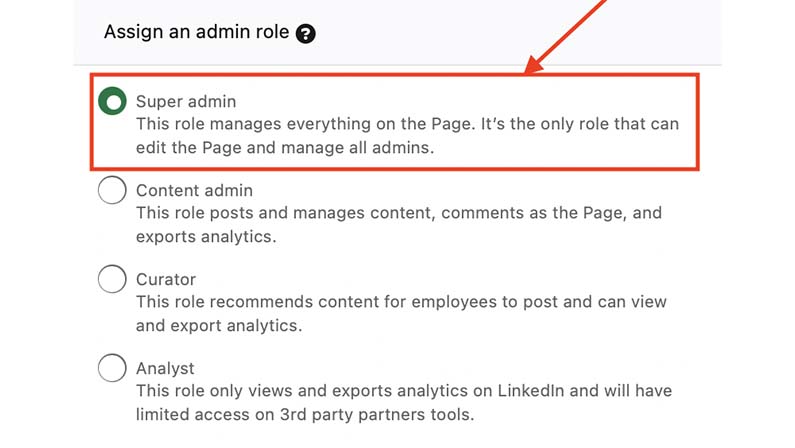 Select the correct admin role