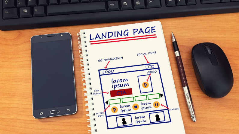 Website landing page development – sketch on math book