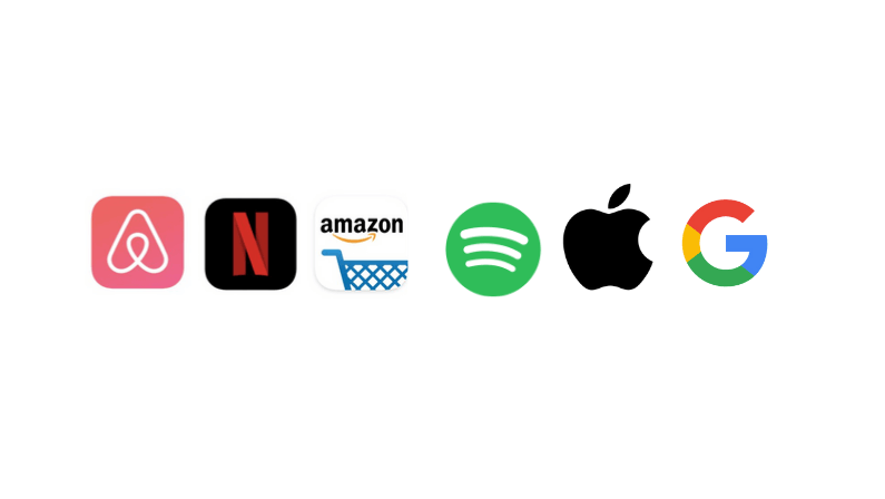 Airbnb, Netflix, Amazon, Spotify, Apple, Google