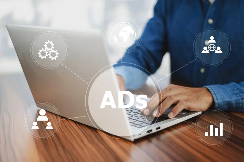 Ads Programmatic Advertising concept, digital marketing concept, online advertisement, ad on website and social media.