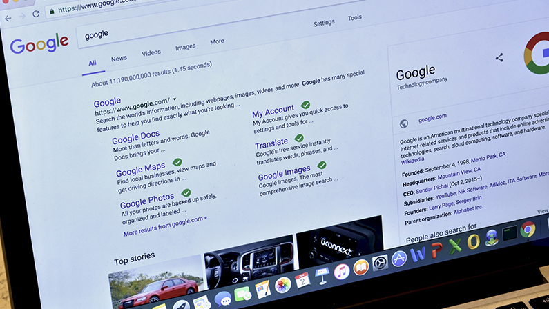 WASHINGTON DC, USA - JANUARY 02, 2017: An Apple Macbook Pro displaying the Google search engine on its screen.