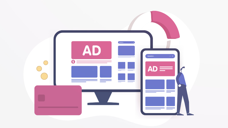 Successful native in-feed advertising campaign strategy. Refund and return rate concept. Inbound online marketing with programmatic social network advertising on the smartphone and desktop display