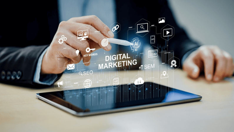 Digital marketing and financial business data analytics technology concept.