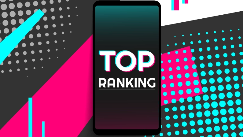 Top ranking - a inscription on a smartphone screen in popular social media style. Rating banner. Modern advertising social media design. EPS10