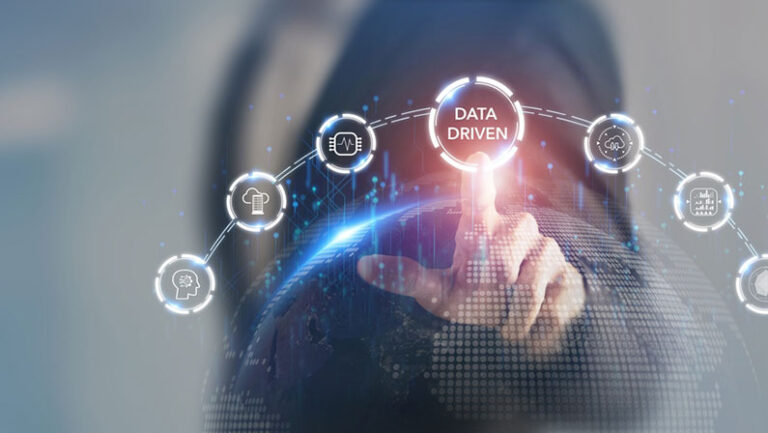 Data driven marketing concept. Collecting big data and analytics, personalized and contextual marketing. Digital marketing and technology, artificial intelligenace, machine learning, digital twin.