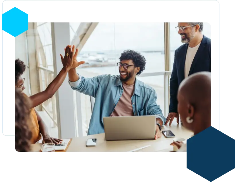 team working with affiliate partner happily