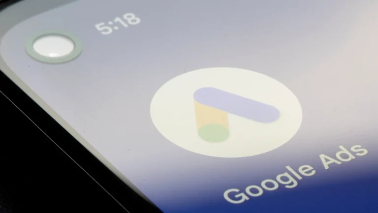 Portland, OR, USA - Feb 21, 2022: Closeup of Google Ads app icon seen on a Google Pixel smartphone. Advertisers bid to display advertisements, service offerings, or product listings on the platform.