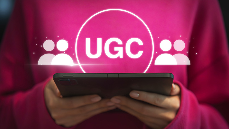 UGC, User generated content concept. Online marketing