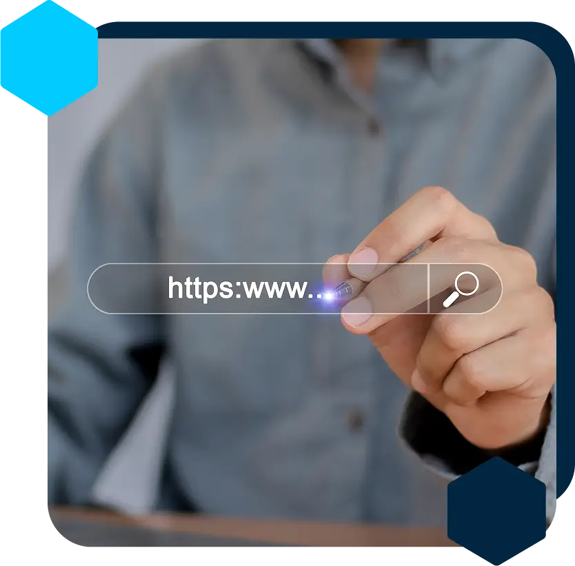 man pointing pen at floating search bar