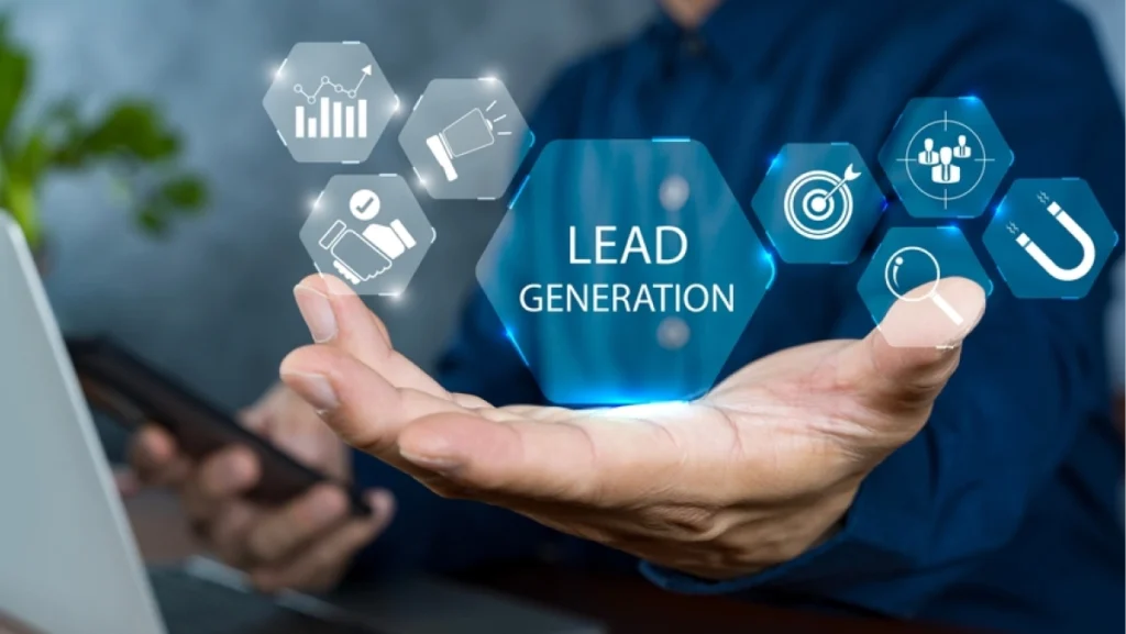 Businessman using digital tools to plan a high-converting lead magnet strategy for customer acquisition.