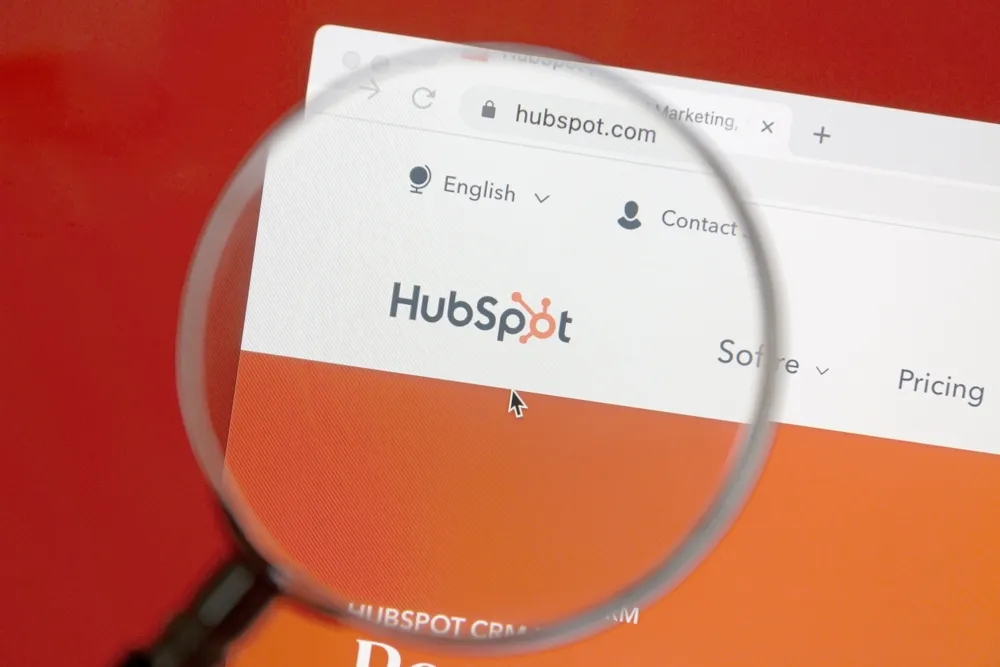 Hubspot website on a computer screen. HubSpot is an American developer and marketer of software products.