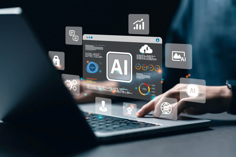 A data analyst using technology AI for working tool for data analysis