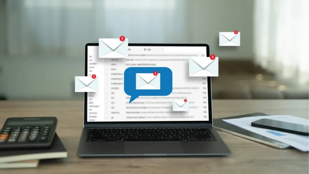 A laptop with email notifactions