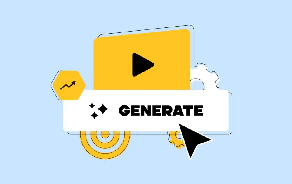 Illustration showing AI tools generating promotional ad video content illustration