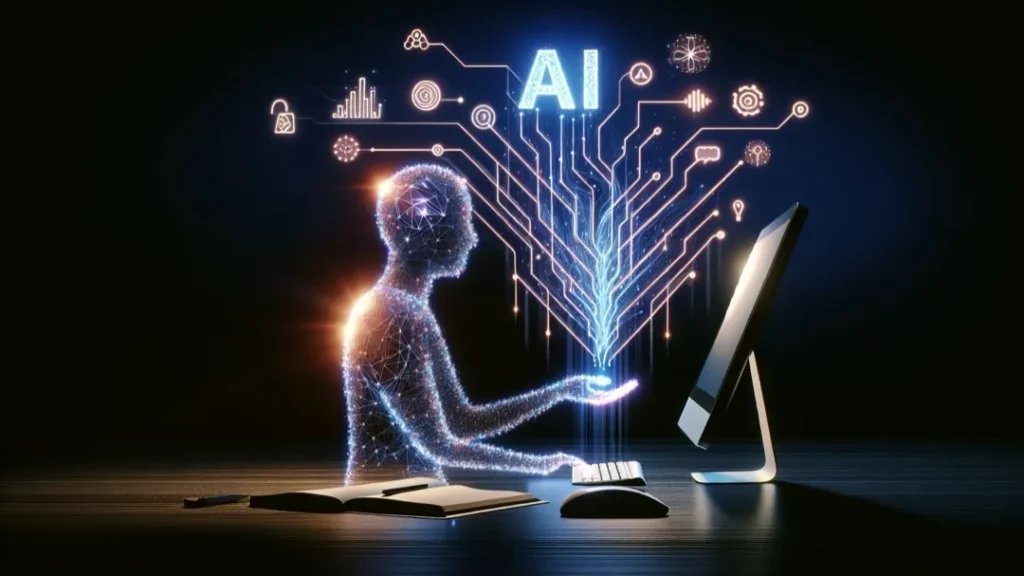 AI person in front of a computer screen