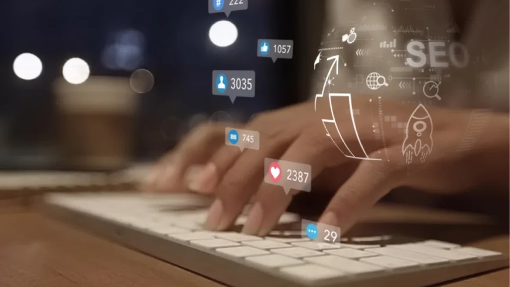 Businesswoman uses computer analyzing SEO optimization