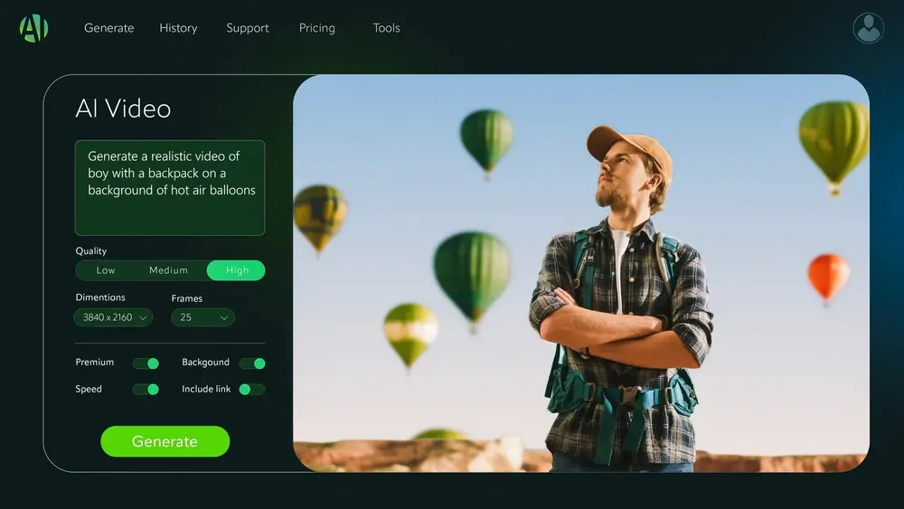 Concept of AI Chatbot Interface Generated from Prompt a Detailed of a Young Man Travelling