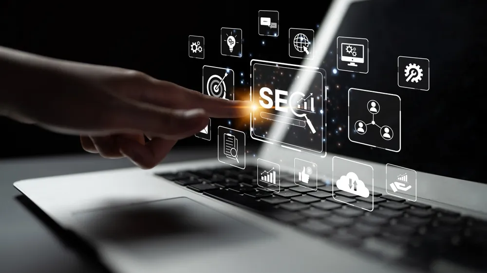 SEO concept for improving SEO visibility, with SEO related digital tools and SEO performance