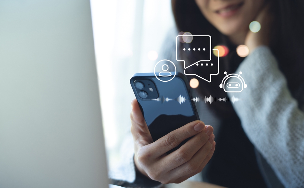 AI chatbot, Woman using mobile smartphone with AI chatbot for online information