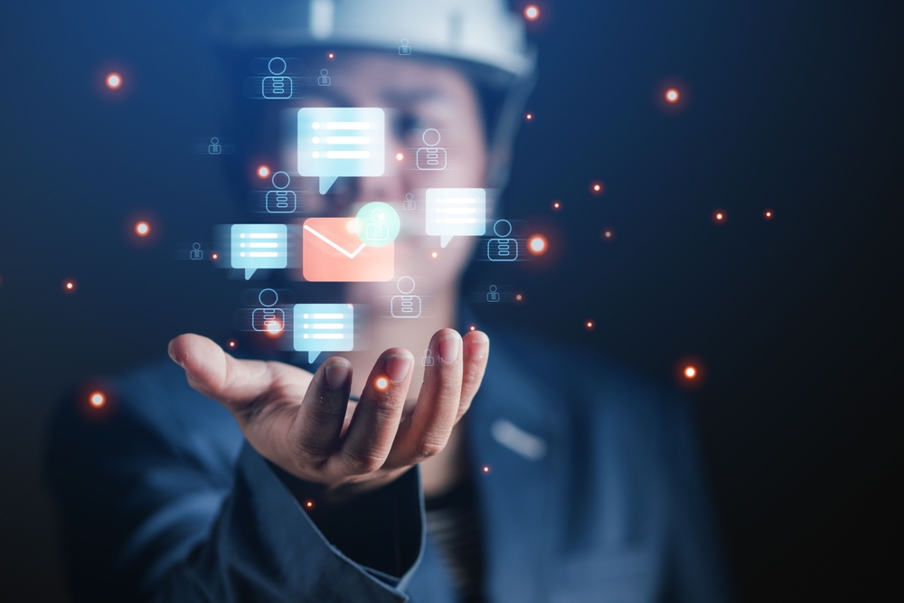 business people touch e-mail technology communication message box notification online communication concept
