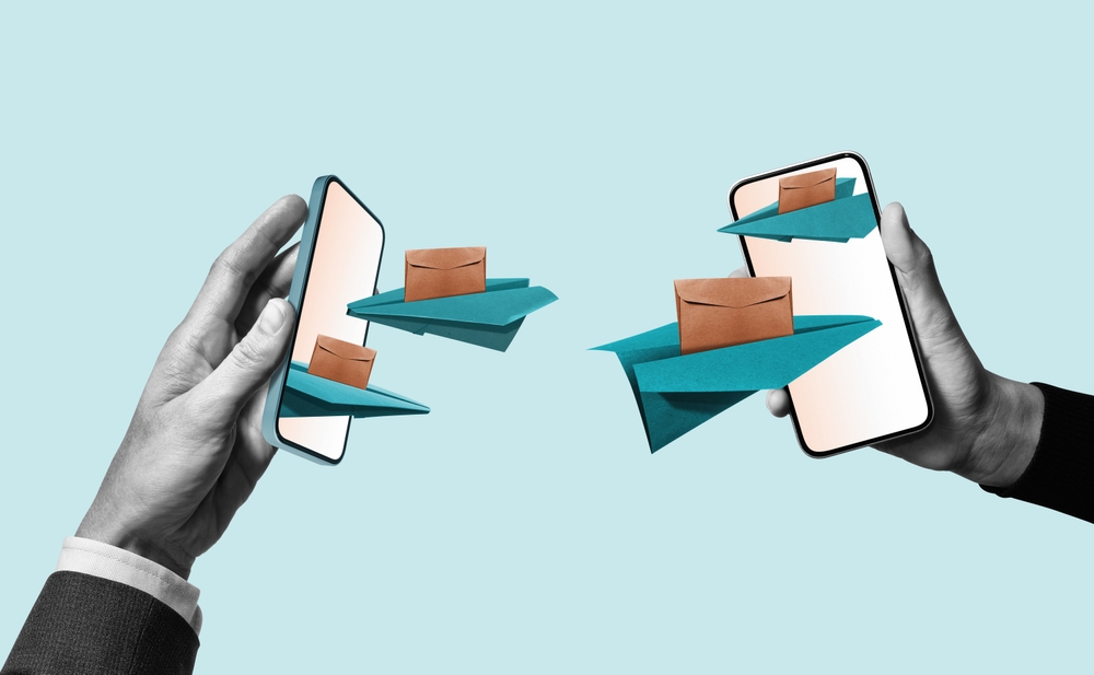 Online communication between people. Art collage.