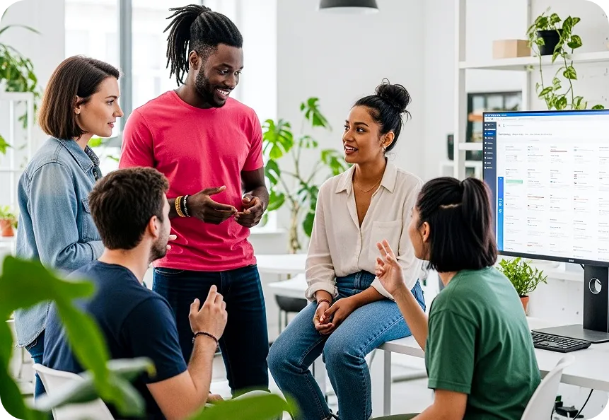team having an SEO meeting