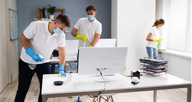 Professional Office Cleaning Services With Face Masks
