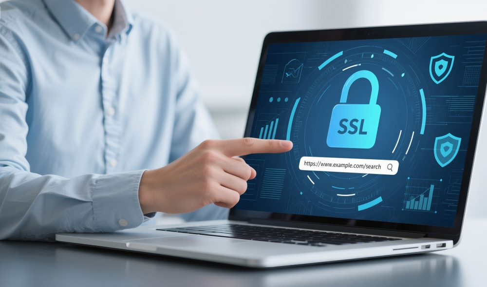 Secure Website Connection SSL Security on Laptop Display