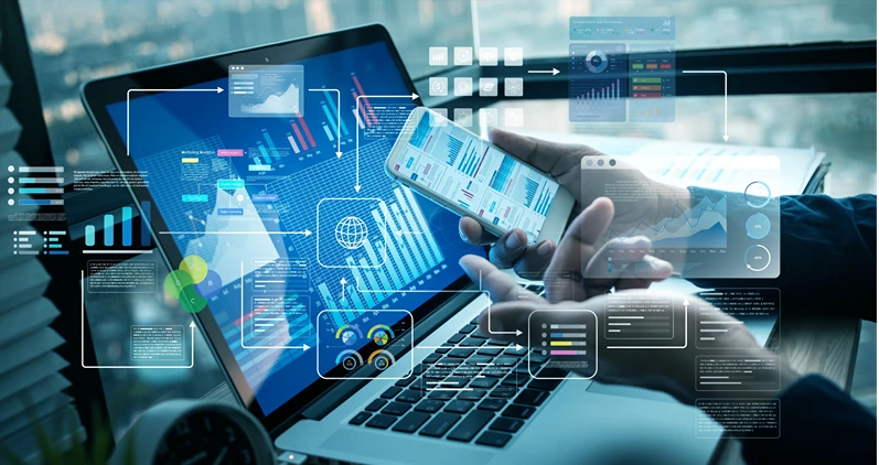 Dashboard innovation technology for business marketing and organization management.strategy and planning. big data analytics support