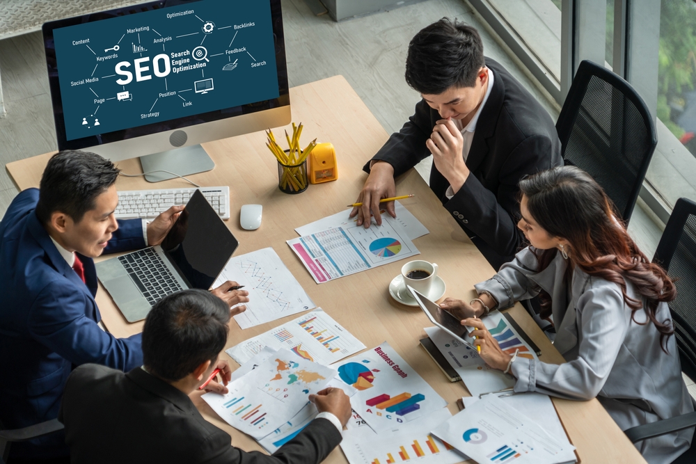 SEO search engine optimization for modish e-commerce and online retail business showing on computer screen