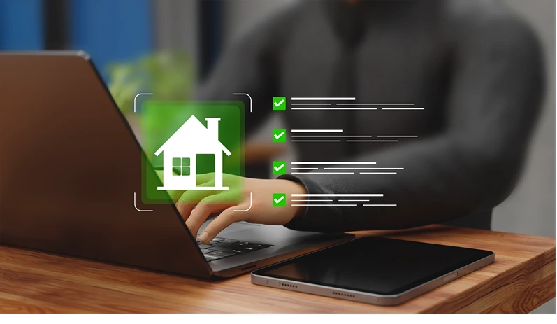 Real Estate Management. Property Valuation, Tenant Management, Lease Administration, Maintenance Planning, Asset Optimization. Professional Analyzing Property with Checklist on Laptop. 3D Illustration