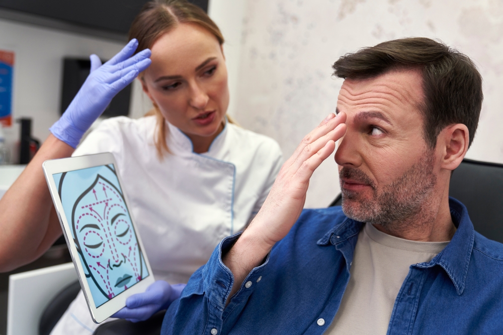 Man at the doctor's before face lifting