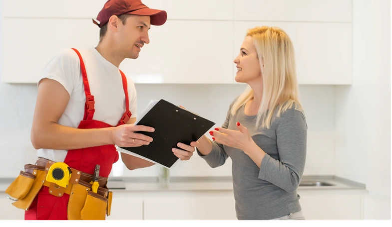a washing machine repair service with female customer