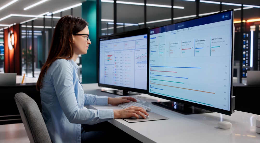 Marketing Expert Analyzing Live Financial KPIs On A Digital Analytics Dashboard