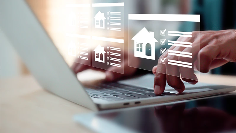 Online real estate business and property management concept, house market trends.