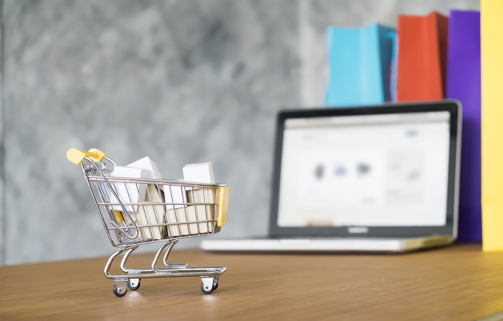 Business theme, internet online shopping concept, shopping delivery, shopping cart 