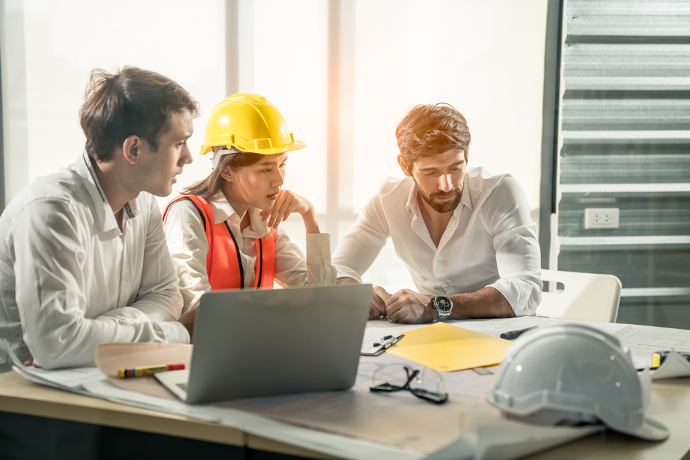 Smart Engineer and interior designer working renovation construction