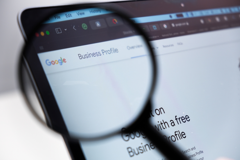 Google Business Profile logo on the screen of laptop