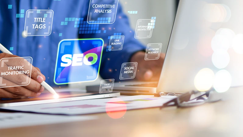 Website admins using SEO tools to get their websites ranked in top search rankings in search engine. Website improvement concept to make search results higher.